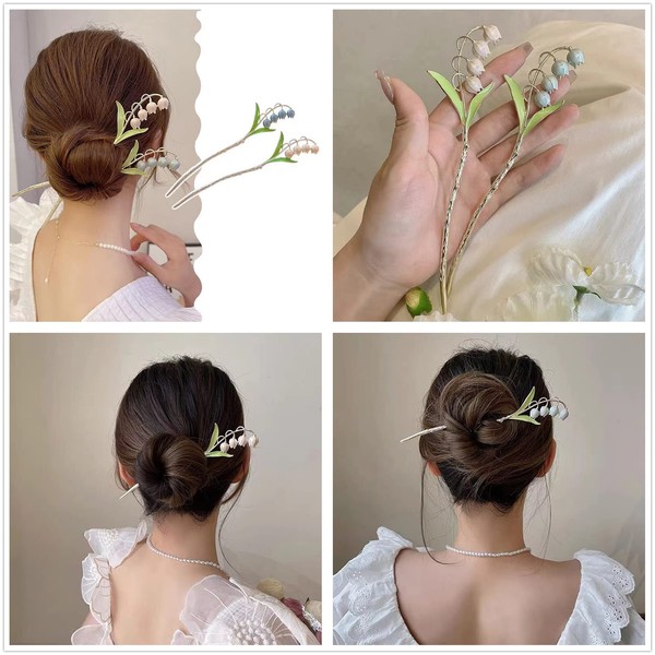 2Pcs Chinese Hair Sticks, Vintage Bellflower Hairpin Hari Clip Hanfu Chignon Chopsticks Hair Styling Accessories for Women Girl#3