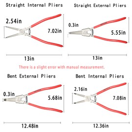 TOOLEAGUE 4 Pcs Snap Ring Pliers Set, Circlip Pliers, 13 inches Internal/External Heavy Duty for Ring Remover Retaining Straight Bent Lock Ring Pliers Set