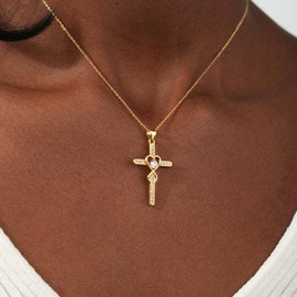 SKXMY Gold Cross Necklace for Women Charm Dainty Pendant Necklace with Diamond Trendy Faith Cross Jewelry Gift for Mom Wife Girlfriend, Adjustable Length