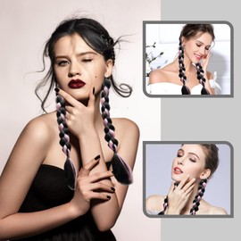 2 Pcs Synthetic Long Twist Braid Ponytail Extensions rubber band Fake Braid Ponytail Braided for Women Girls Daily Wear Hair Accessories (Sakura Pink)