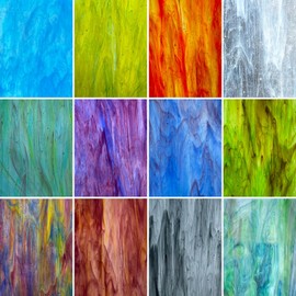 LITMIND 12 Sheets Smooth Translucent Texture Stained Glass Variety Pack - 6x4 Inch Assorted Cathedral Art Glass for Crafts & Stunning Mosaic Projects with Mist Pattern