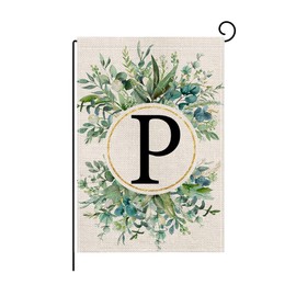 wyooxoo Monogram Letter P Floral Garden Flag 12x18 Inch Double Sided For Outside Small Burlap Family Last Name Initial Outdoor Yard Flag (P)