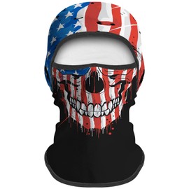 Obacle Balaclava Face Mask for Men Women Ski Hunting Cycling Festival Party (Skull with Blue Red Flag Face)