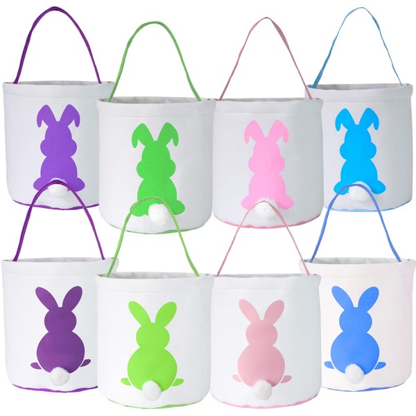 PIXHOTUL Easter Bunny Bags, Easter Bunny Baskets Rabbit Ears Design Jute Cloth Tote Bags for Kids Eggs Hunting, Candy and Gifts Carry Bucket at Easter Party (Basket 8 Pack A)