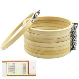REBECASKYENS 8 PCS Round Bamboo Embroidery Hoop Circle Cross Stitch Hoop Ring for Craft Sewing,with Gold Eye Embroidery Needles,Embroidery Hoop,A Bamboo Circular Ring Used for Cross Stitch
