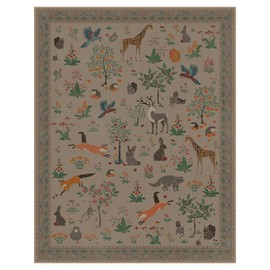 BESBLEE Woodland Animal Rug 8x10 Washable Area Rug Soft Low Pile Non Slip, Nature Inspired Large Carpet for Living Room, Kids Playroom, Nursery, Office (Light Taupe, 8'x10')
