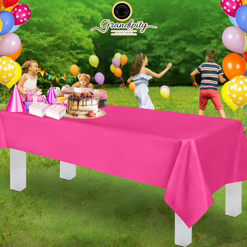 Hot Pink 6 Pack Premium Disposable Plastic Tablecloth 54 Inch.
