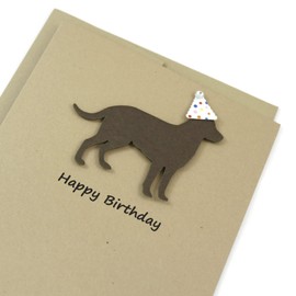 Chocolate Labrador Retriever Birthday Card | Handmade Chocolate Lab Greeting Card | Single card with Envelope | Party Hat