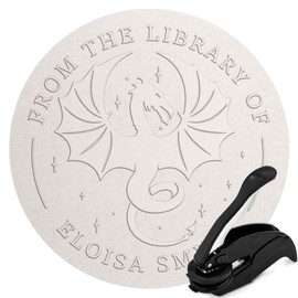 Custom Library Embosser - Style 105 - Embosser, Wood Stamp or Self Inking Stamp - Book Embosser Includes 50 Gold Seals - Custom Stamp Seal from The Library of