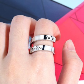 DTWAWA Stainless Steel Engraved Adjustable Thumb Ring Gifts for Women Men (Drive Safe)