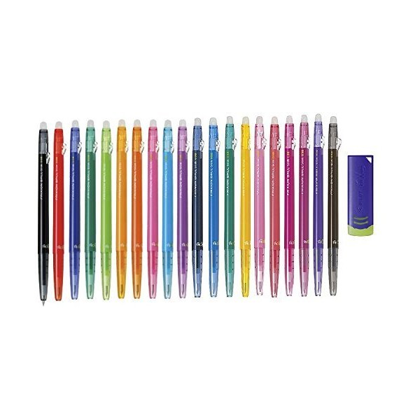 Pilot FriXion Ball Slim 038 Retractable Erasable Gel Ink Pen, Extra Fine Point, 0.38mm, 20 Color Set & FriXion Eraser