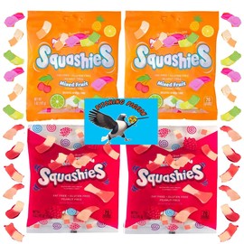 Squashies Mixed Fruit & Raspberry Cream gummy candy 20oz total 140 Pieces - Includes PITCHING PIGEON Brand Magnet