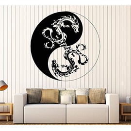 DesignToRefine Vinyl Wall Decal Yin Yang Dragons Buddhism Religion Symbol Stickers Large Decor (855ig) Purple