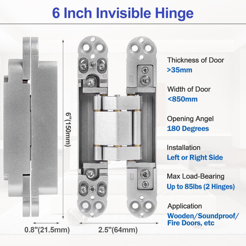 XMZ-DDUP 2Pcs 6 inch Hidden Door Hinges -Invisible Hinges for