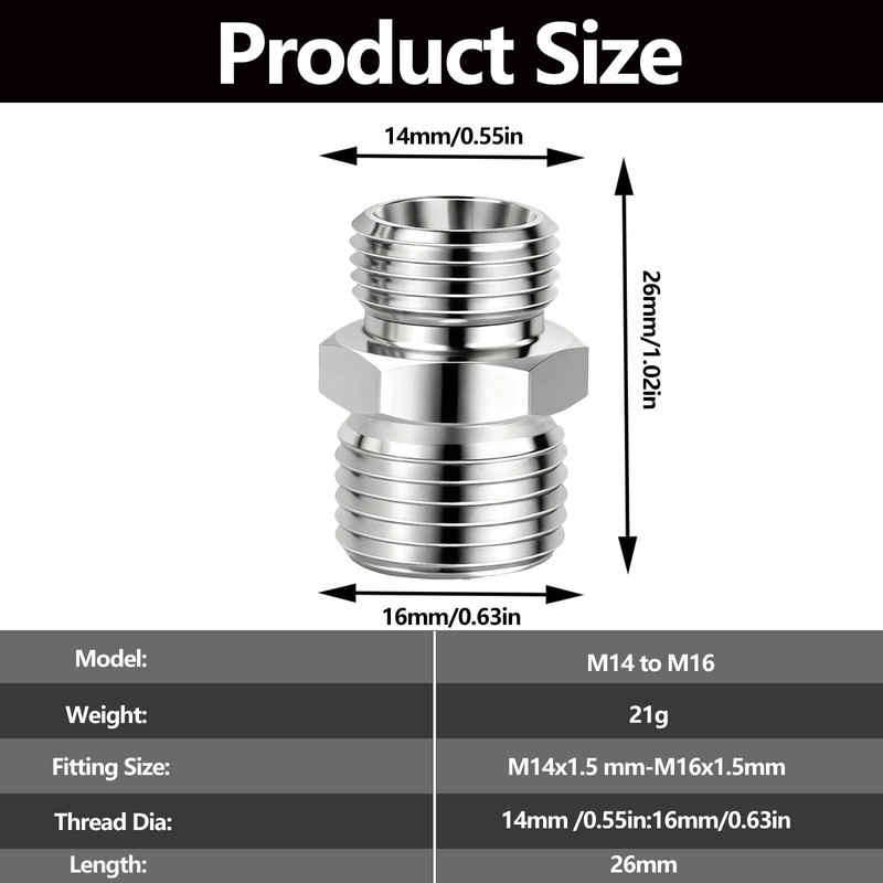 2 Pieces M14 to M16 Stainless Steel Accessory Adapter, Mini
