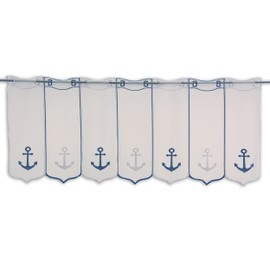 Clever-Kauf-24 Net Curtain Anchor Embroidered Bistro Curtain Blue White Height 45 cm Various Widths (W x H 112 x 45 cm)