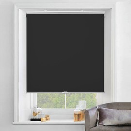 Cordless 100% Blackout Roller Window Shades, Wireless Window Blinds with Spring Systerm, Thermal Insulated, UV Protection Waterproof Fabric, Blinds for Home and Office (Black - 24" W x 72" H)