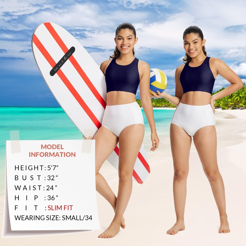 baleaf Women's Swim Bra Tops Modest High Neck Push Up