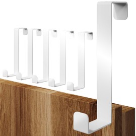 4smile Door Hooks for Hanging, Set of 6 - White Clothes Hooks on Door, Flexible Hooks for Hanging, Space-saving - Robust Door Coat Rack, Door Hook Rail with High Load Capacity