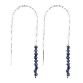 ZEMBIENCE Natural Blue Sapphire Stone Dainty Threader Earrings, Sapphire Gemstones, Minimalist Jewelry, Dangling Earrings, Silver Plated, September Birthstones, Earrings for Women & Girls