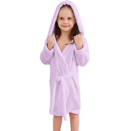SHUCHENG Girls Soft Warm Plush Robes, Flannel Hooded Bathrobe with Belt Pockets for Kids, Light Purple, 11-12 Years = Tag 170
