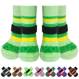 KOOLTAIL Anti Slip Dog Socks for Hardwood Floors to Prevent Licking Paws with Grippers, 2 Pairs Paw Protector, Double Sides Stripe Dog Shoes Toe Grips for Small Medium Large Senior Dogs M