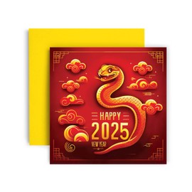 Huxters Chinese New Year Lunar New Year Of The Snake Happy New Year Greetings Card 2025 - Chinese New Year Card 14.8cm (Snake 2)