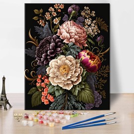 TISHIRON Flowers Painting by Numbers with Brushes and Acrylic Pigments DIY Painting by Numbers Adults for Mother's Day Gift Living Room Bedroom Decorating 40 x 50 cm Frameless