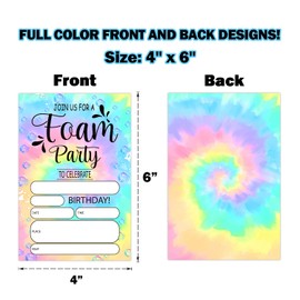 Foam Bubble Tie dye Birthday Party Invitations for Girls Kids, Summer Foam Bubble Theme Fill in Invites Cards for Birthday Party, Pool Bday Party Celebration, 20 Invitations with Envelopes - JY755