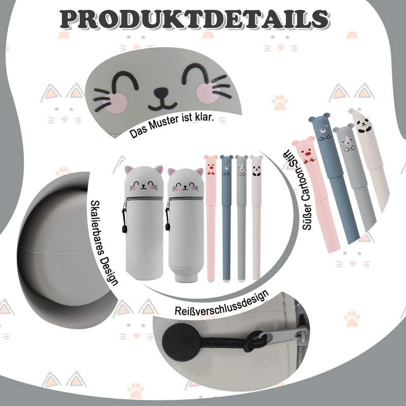 Solivive Kawaii Pencil Case, gray, Cute animal style