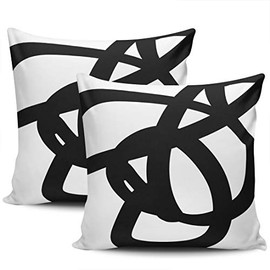 KELEMO Home Set of 2 Pillow Case Black White Abstract Art Modern Throw Pillow Covers Cushion Decorative Pillowcase Square 18 x 18 Inches