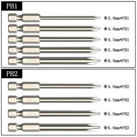 Rarapop Phillips Cross Slot Screwdriver Bit Set 9Pcs 1/4 Inch Hex Shank 3 Inch/75 mm Length S2 Steel with Magnetic for Power Screwdriver Drill Impact Driver (9Pcs 75mm)