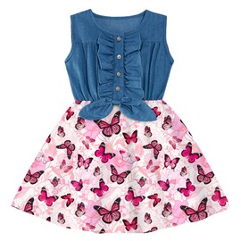 Cutemile 7-8 Years Girls Sleeveless Denim Tops Dresses Rainbow Unicorn Printing Skirts Twirl Sundress One Piece Swing Dresses Outfits Summer Frocks