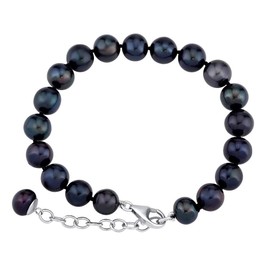 SILVEGO Women's Pearl Bracelet with Black Freshwater Cultured Pearls 925 Sterling Silver Clasp, Silver, Pearl