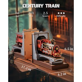 Rowood Book Nook,DIY Book Nook Kits for Adults,3D Wooden Puzzle Bookend Miniature Dollhouse Kit Bookshelf Insert Decor,Crafts for Adults Teens on Birthday Christmas -Century Train