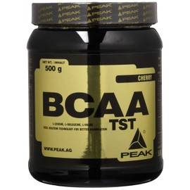 PEAK BCAA - TS-Technology - 500g Geschmack Cherry I 38 Portionen I Pulver I verzweigtkettige Aminosäuren I 2:1:1 (Leucin : Isoleucin : Valin) I schnelle Resorption I vegan