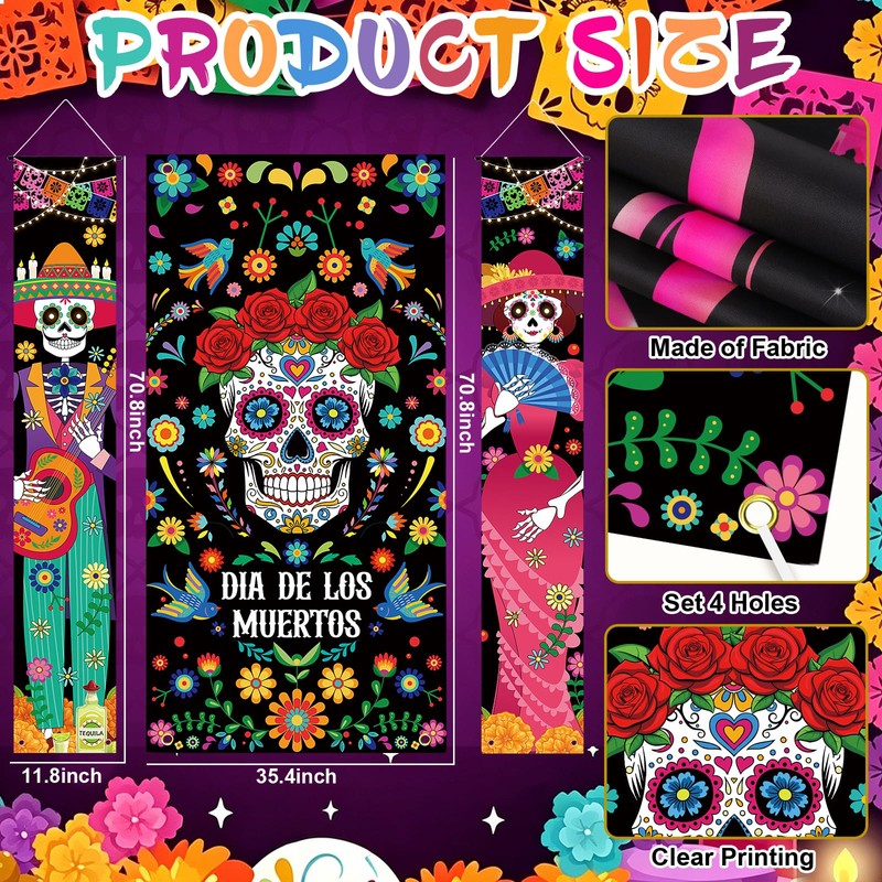 3Pcs Day of the Dead Door Cover Dia De Los