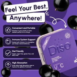 Diso® Vitamin C Supplement | High Strength Dissolvable Strips with Elderberry & Zinc | Vegan Alternative to Vitamin C Tablets & Gummies | Immunity, Antioxidant & Collagen Support | 30 Days