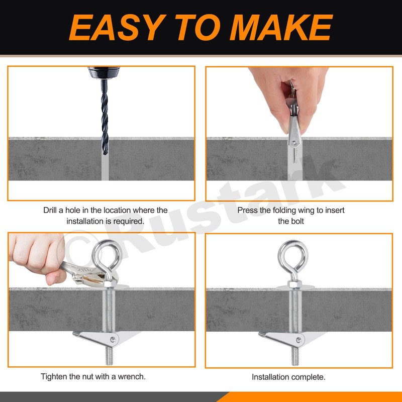 Rustark 15Pcs M5 O-Shaped Eye Bolt Toggle Anchor Assortment Kit