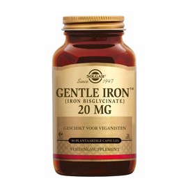 SOLGAR Solgar Gentle Iron (Iron Bisglycinate) 20 mg Vegetable Capsules - Pack of 180 - Reduces Constipating Effects - Gentle on the Stomach - Vegan and Gluten Free