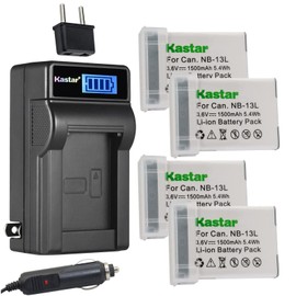 Kastar 4-Pack NB-13L Battery and LCD AC Charger Compatible with Canon NB-13L NB13L, NB-13LH NB13LH Battery, Canon CB-2LH, CB-2LHE, CB-2LHT Charger, Canon PowerShot SX740 HS, SX720 HS, SX730 HS Cameras