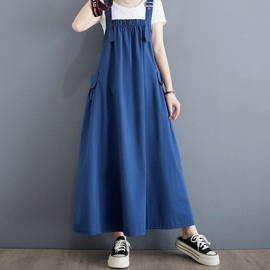 Momkong Summer Suspender Maternity Dress with Nursing Access Blue Blue/L
