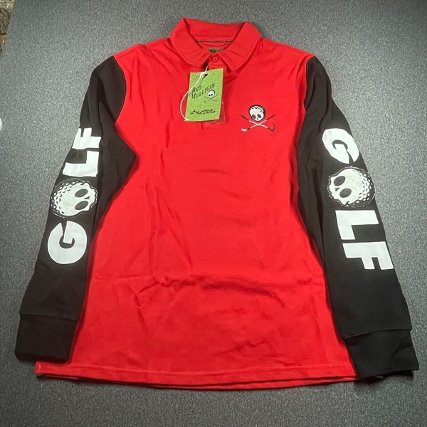 Bad Mulligan Mens Red Golf Polo with Black Long Sleeves