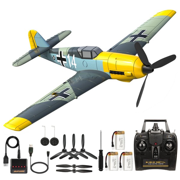 Remote Control RTF Airplane, 4 Channel 6-Axis Gyro Park Flyer RC Plane BF109, WW2 Warbird Aircraft Toy Gift for Adults & Kids