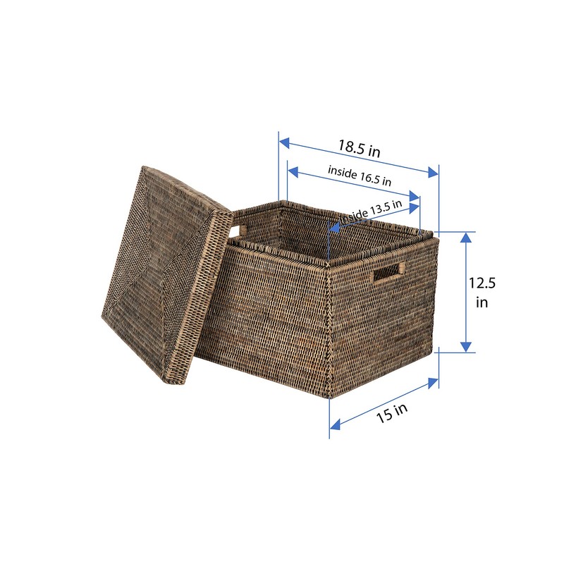 Kouboo La Jolla Rattan Rectangular Storage Box, Black-Wash