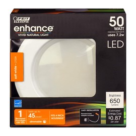 Feit Electric LED 4 Inch Recessed Lighting, 50W Equivalent, Dimmable Retrofit Downlight, E26 Adaptor for Recessed Can Lights, 50,000 Hour Lifetime, 650 Lumens, 2700k Soft White, LEDG2R4/927CA