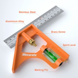 Mecurate 6“ Combination Square, 6 Inch 150mm Stainless Steel Combo Square for Accurate and Adjustable Woodworking Measurement with 2pcs Carpentery Pencils