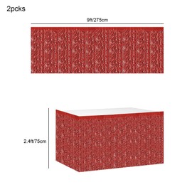 2pcs Red Table Skirt Grass Table Skirt,Red Metallic Tinsel Foil Fringe Table Skirts Red Table Decorations for Christmas New Years Birthday Wedding Engagement Bridal Shower Bachelorette Party Décor