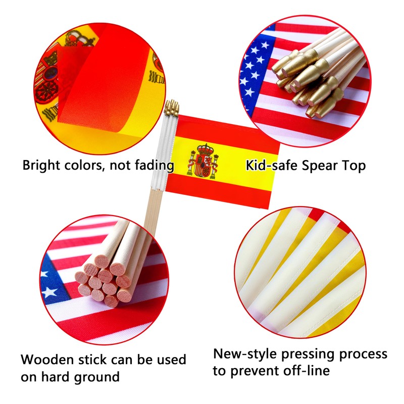 TSMD Spain Stick Flag Spanish Small Mini Hand Held Flags,5x8