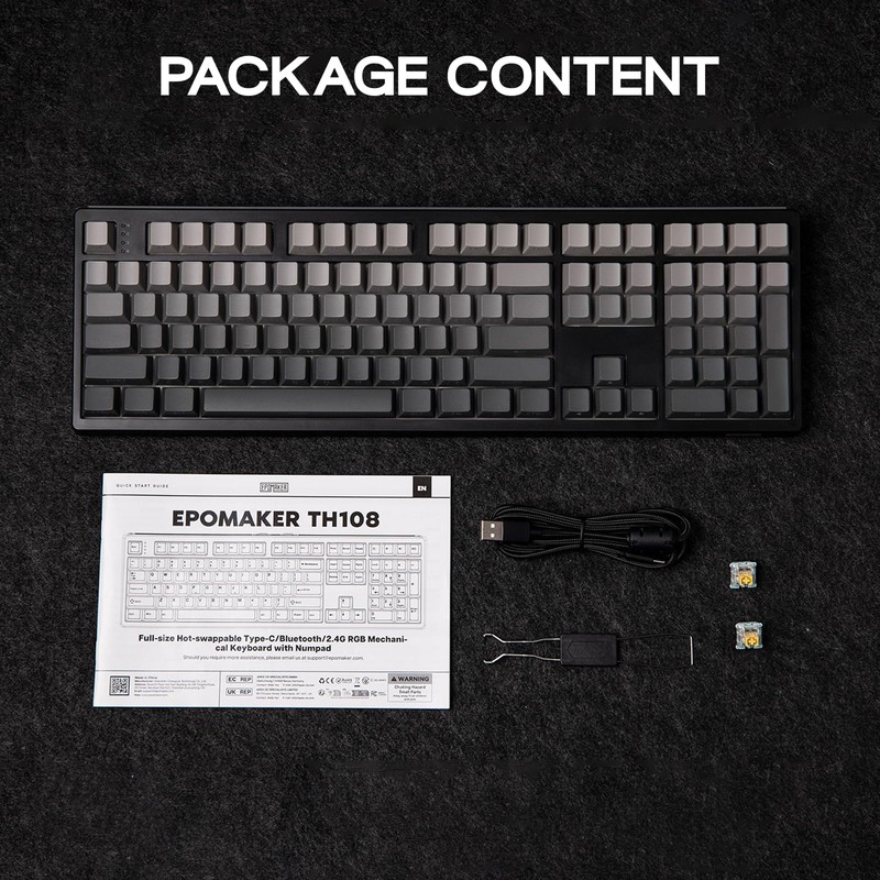EPOMAKER TH108 Full Size Mechanical Keyboard, Wireless Gaming Keyboard with